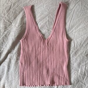 Madewell -  Cropped V Neck Pink Ribbed Tank